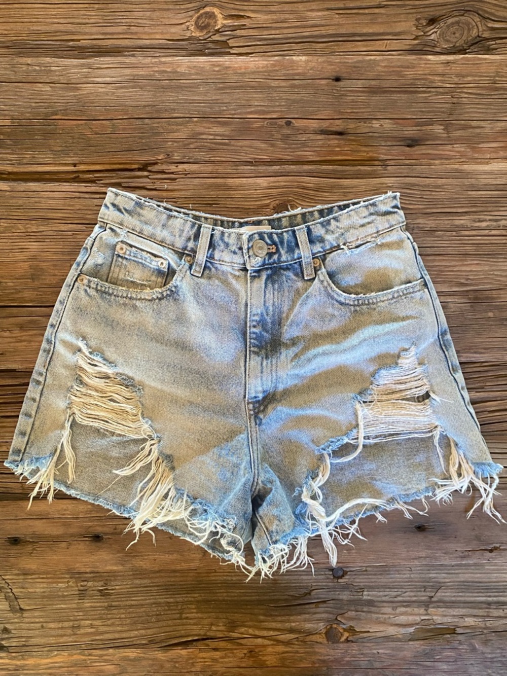 Zara Distressed Light Blue Denim High-Waist Women's Shorts Size USA 4